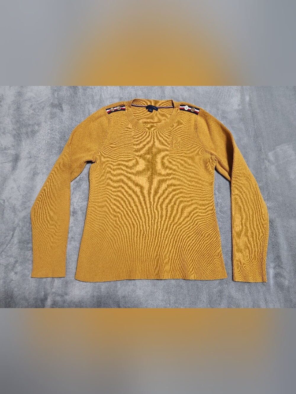Tommy Hilfiger Mustard Yellow Shoulder Button Knit Sweater Medium